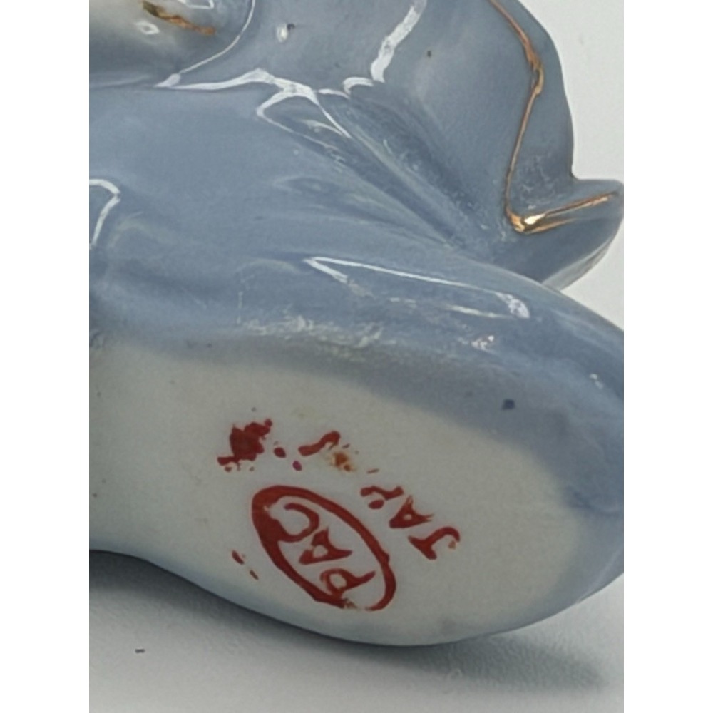 Vintage PAC Japan Ceramic Cat & Blue Boot Mini Planter Figurine Gold Trim - Picture 6 of 7